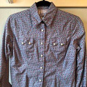 Rockmont western denim floral diamond snap front shirt